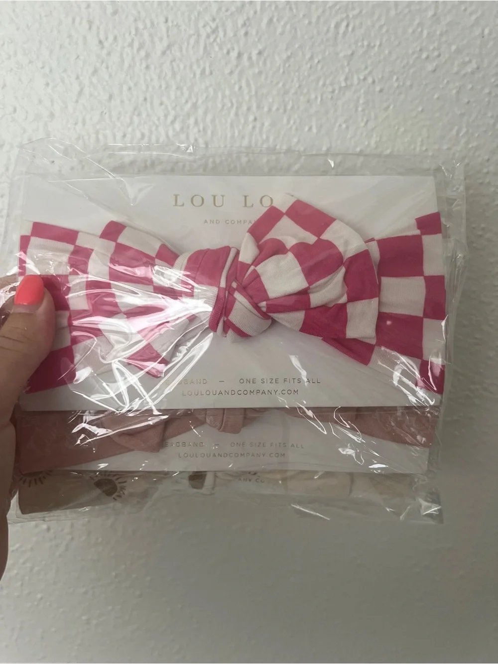 Lou Lou & Company Pink Checkered Kids Bow Headband